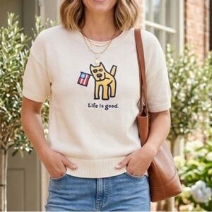 Life Is Good Rocket the Dog American Flag short sleeve knit sweater size Large